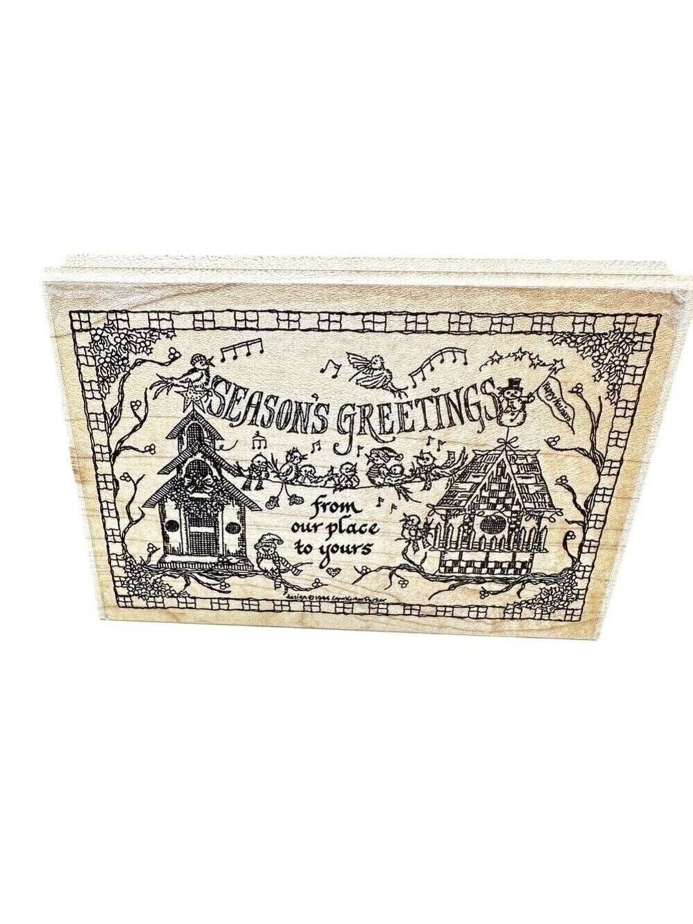 Holiday Christmas Rubber Mounted Stamp Seasons Greeting From Our Place To Yours